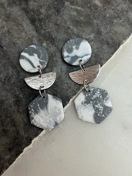 Marbled Elegance Earrings - Silver Dusk