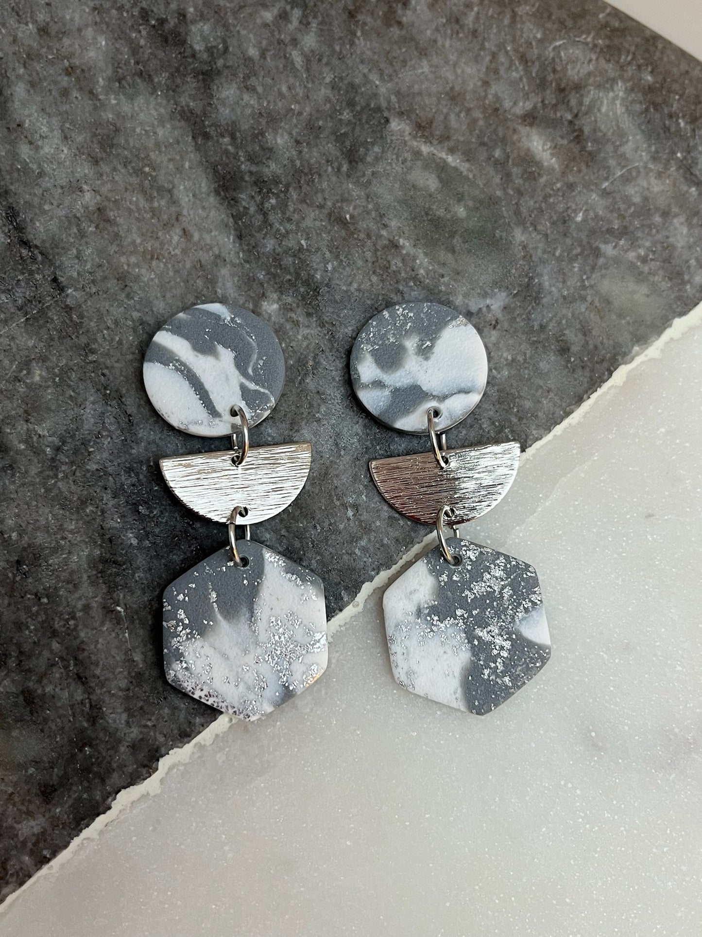 Marbled Elegance Earrings - Silver Dusk